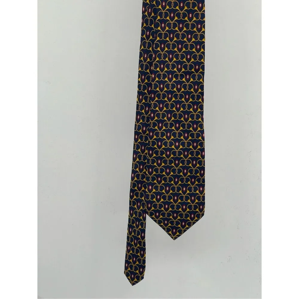 Paolo‎ Gucci Tie Silk Men Blue Gold Horns